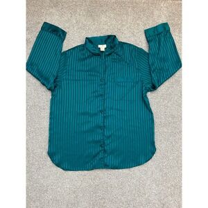 Inner‎ Most Pajama Top Womens L Teal Green Satin Stripe Vintage Button Up Top